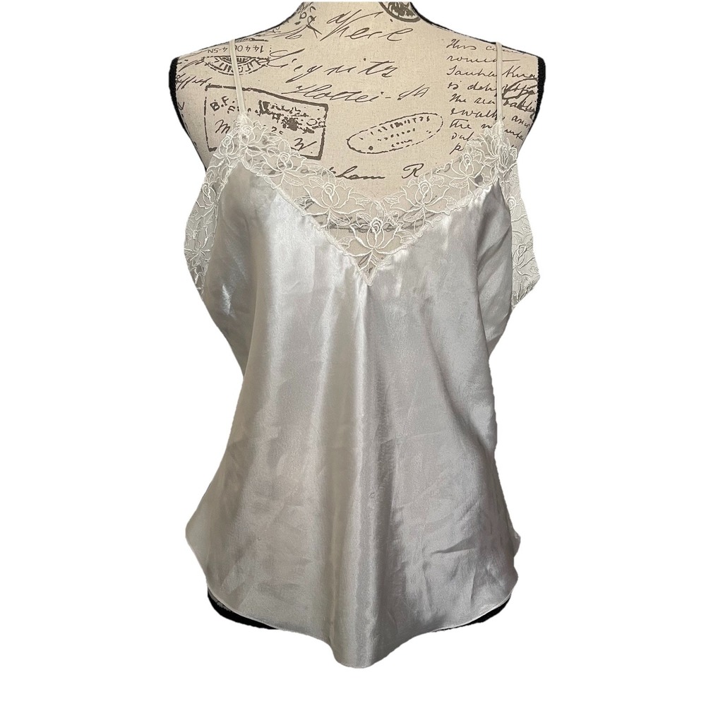 Victoria's Secret Camisole Women L Silver White Vintage Gold Label Lace Coquette